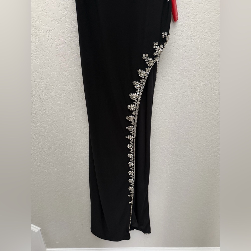 NWT Mac DUGGAL RHINESTONE ENCRUSTED SIDE SLIT CAMI BODYCON GOWN size 2 Black - Picture 3 of 9